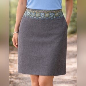 ✨2/$25 Carlisle Etcetera~VTG 90~Wool~Women Officewear~ALine Embroidery Skirt~6